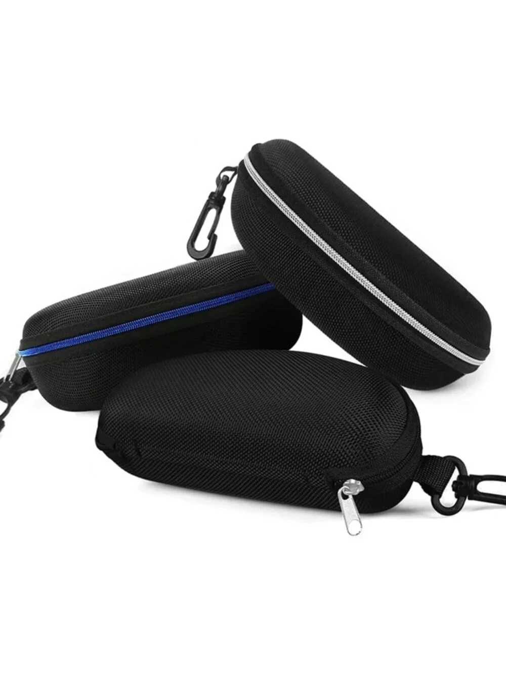 3pcs Portable Zipper Hard Sunglasses Cases | Travel Eyeglasses Holders with Hook